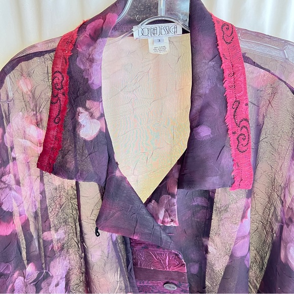 VTG1980s Donna Jessica size 3 Sheer Purple Cropped Long Sleeve Blouse - Picture 5 of 16